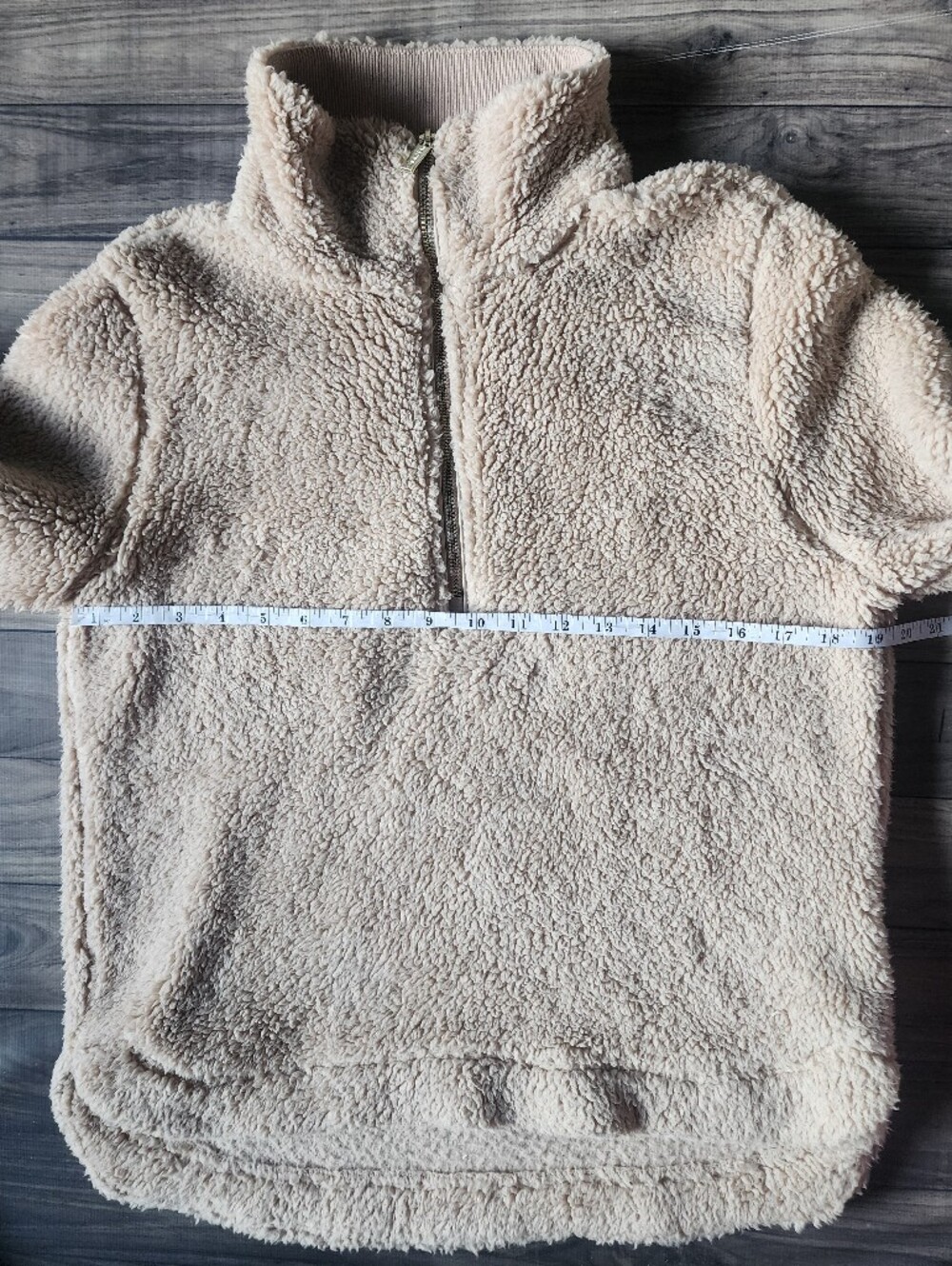 Calvin Klein Beige Sherpa Teddy Fleece Quarter Zip Pullover - Picture 5 of 9